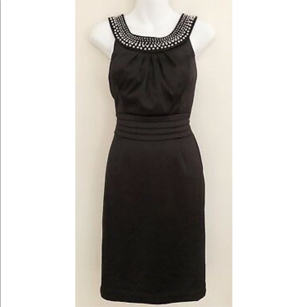 WHBM Black Pearled Neckline Dress Sz 0 - Picture 1 of 8